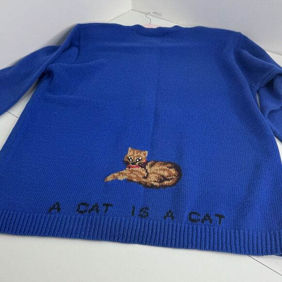 Vtg Quacker Factory, A Cat Is A Cat Cardigan Knit Sweater M Button Bell - Picture 11 of 12